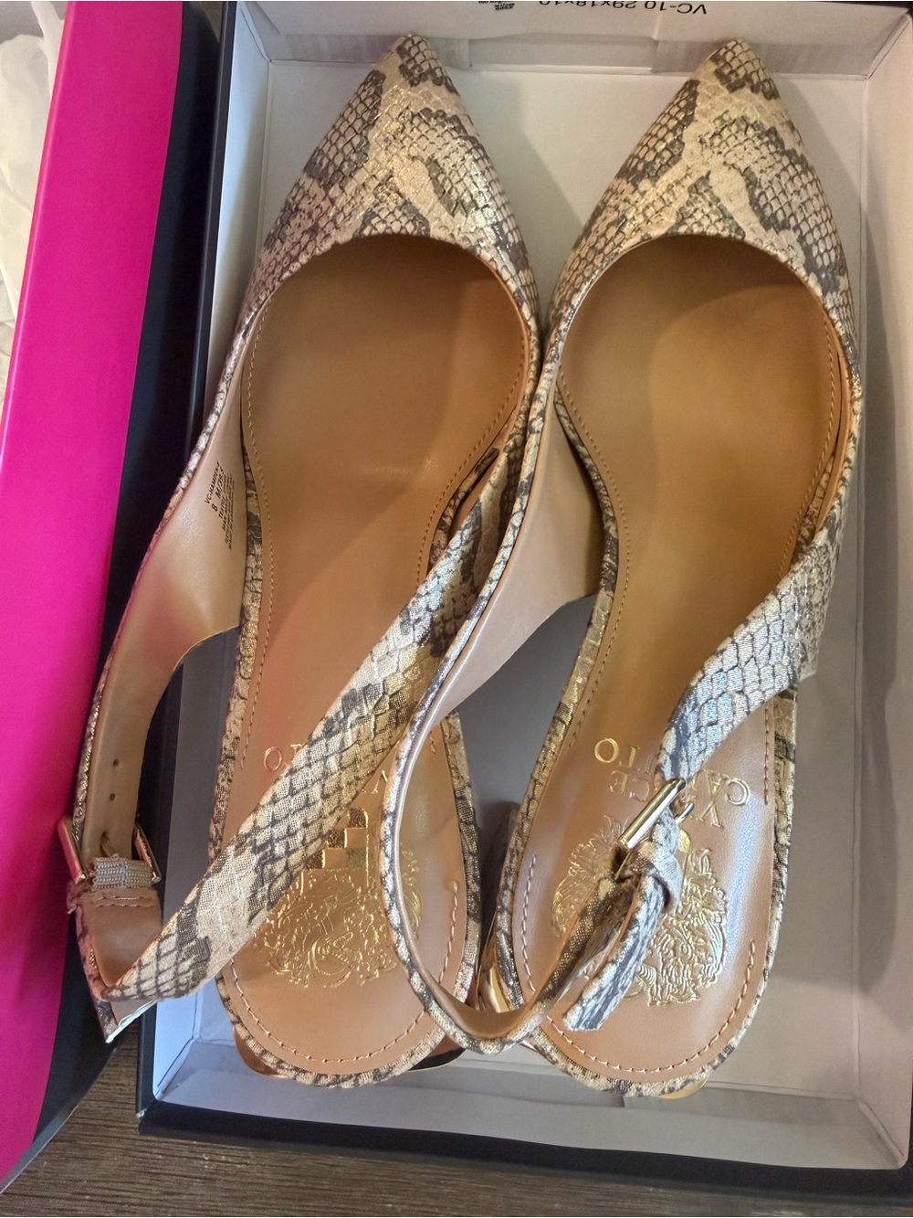 Vince Camuto Snake Sheen TX Wedge Heel Natural Gold / New in box / Size 8